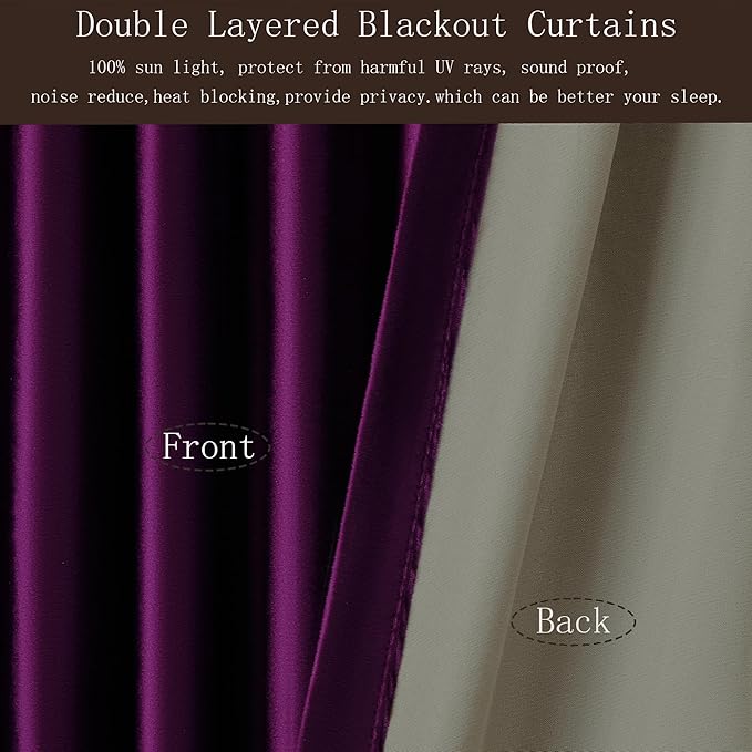 PRIMROSE Full Blackout Purple Velvet Curtains 102 inch Long for Living Room,2 Panles Liner Rod Pocket Back Tab Thermal Window Curtains Room Darkening Heavy Curtain Drapes for Bedroom