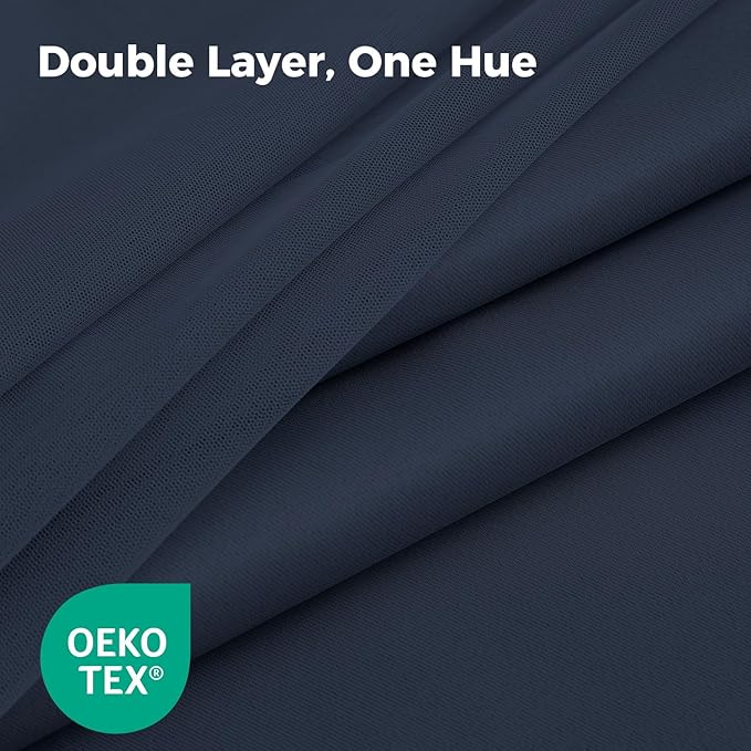 100% Blackout Curtains for Bedroom, Double Layer Navy Blue Curtains, Black Out Curtain 108 inch Long with Sheer Overlay for Living Room, Room Darkening Drapes with Grommet, 52" W x 108" L
