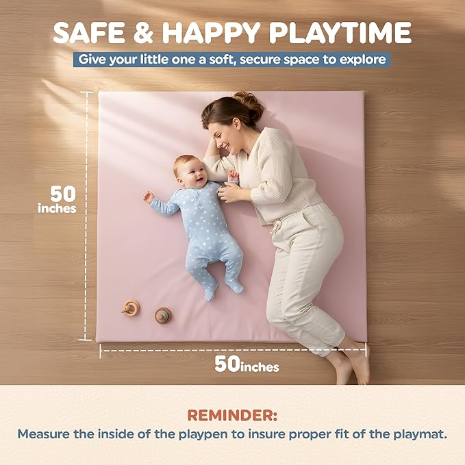 Play Mat Cover Only – Fits 50x50x1 Rollable Foam Floor Mat for Babies – Waterproof, Easy to Clean Replacement Cover for Tummy Time & Crawling – Pink