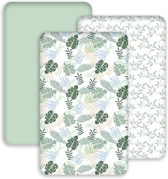 Bedside Sleeper Bassinet Fitted Sheets 20 x 33, 3 Pack Baby Delight Beside Me Dreamer,Babybond,Jimglo,koola,cowiewie,fodoss, Dream On Me Baby Square Bassinet, Sage Green Leave
