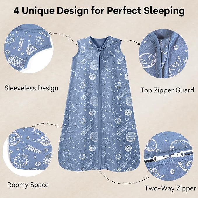 Unnivoll Baby Sleep Sack 18-24 Months 3 Pack 100% Cotton Lightweight 0.5 TOG Wearable Blanket Baby Sleep Bag with 2-Way Zipper for Infant Toddler