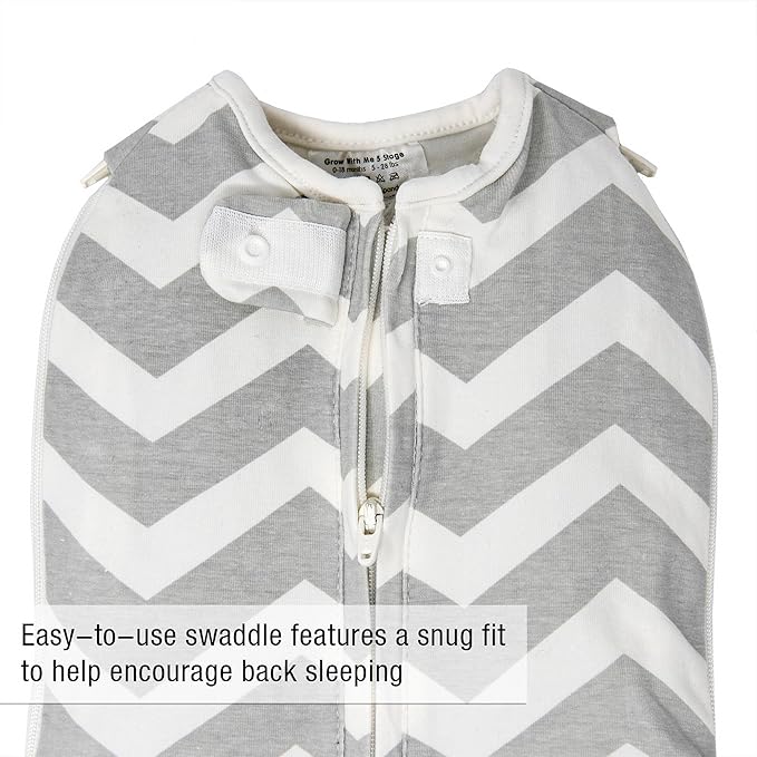 Woombie Grow with Me Baby Swaddle, Convertible Swaddle Fits Babies 0-9 Months, Expands to Wearable Blanket for Babies up to 18 Months, Sleepy Grey Chevron