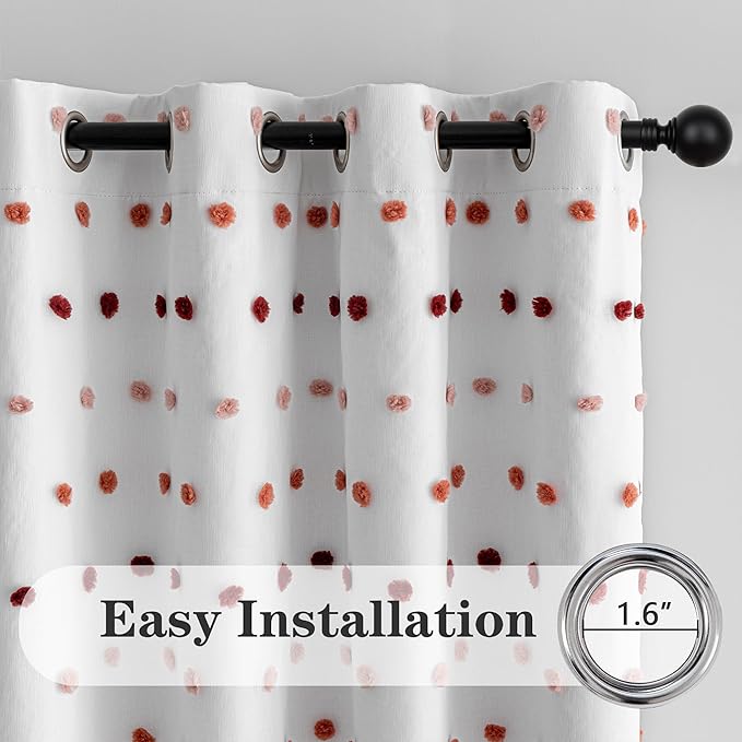 MEETSKY Colorful Pom Pom 100% Blackout Curtains for Girls Bedroom 90 Inch Long 100% Light Blocking Curtains for Living Room 2 Panels Room Darkening Grommet Double Layer Drapes 52W x 90L