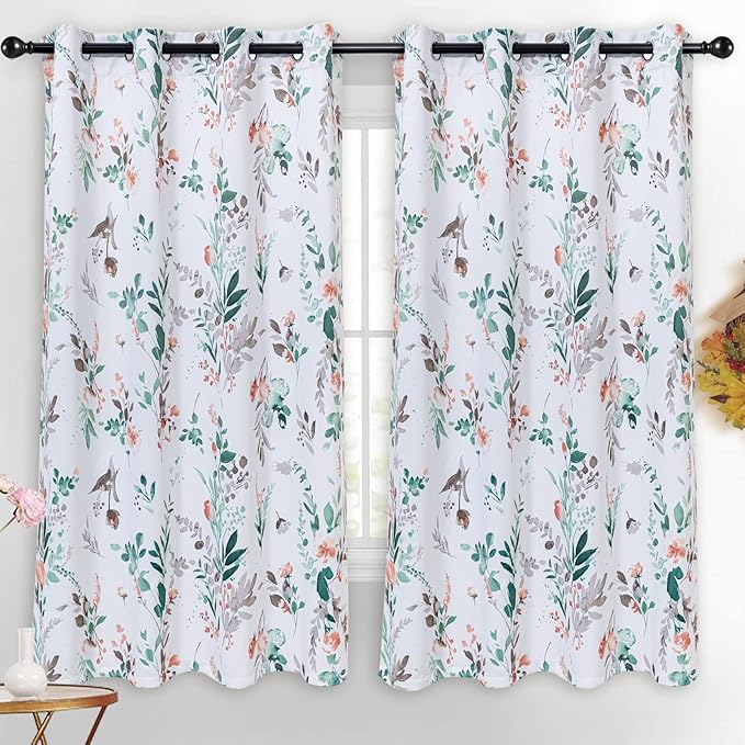 MYSKY HOME Floral Blackout Curtains for Kitchen Room Darkening Thermal Insulated Panels 54 Inch Long Light Blocking Grommet Rustic Curtains for Dormer Window, 2 Panels, Orange