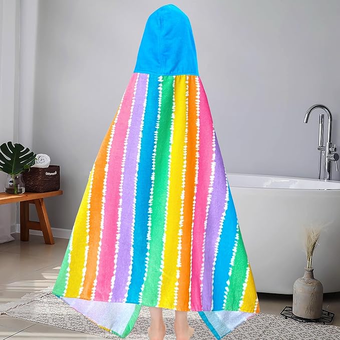 VOOVA & MOVAS Kids Bath Towel with Hood (3-8Years), Quick Dry Absorbent Lightweight Towel Wrap for Pool | Swim | Bath, Color Stripe