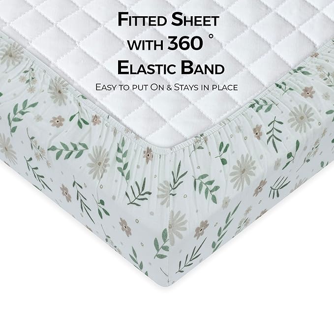 Dreamology Muslin Crib Sheet for Boys, Girls, 1-Pack, 100% Cotton Crib Sheets Fitted for Standard Cribs and Toddler Beds, Toddler Bed Sheets, 28x52 Standard Crib Sheet | Flowers
