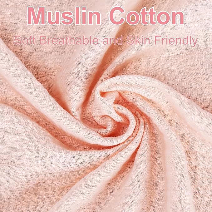 PET REJOIR 2 Pack Muslin Fitted Crib Sheets for Baby Girls & Boys-Neutral Breathable Crib Mattress Protector for Standard Crib Mattress (28"x 52")-Soft No Slip Toddler Cotton Bedding-Blush & White