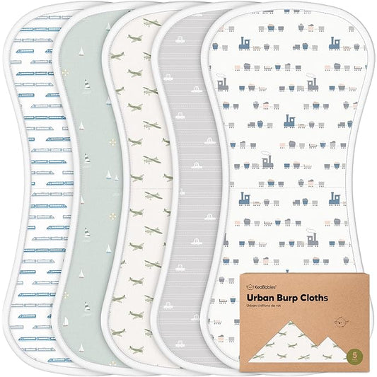 Organic Burp Cloths Baby Boy & Girl - 5-Pack Super Absorbent Cotton Burping Cloths for Babies, Soft & Plush Newborn Spit Up Rags, Infant Towels for Milk Spit Up, Unisex, Large 21" x 10" (Vessels)