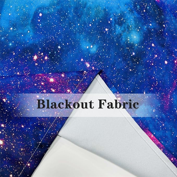 Kids Galaxy Curtains W29.5 x L65 Inch Grommet Thermal Insulated Blackout Window Drapes Space Blue Nebula Star Planet Universe Constellation Starry Print Pattern for Boys Girls Bedroom 2 Panels