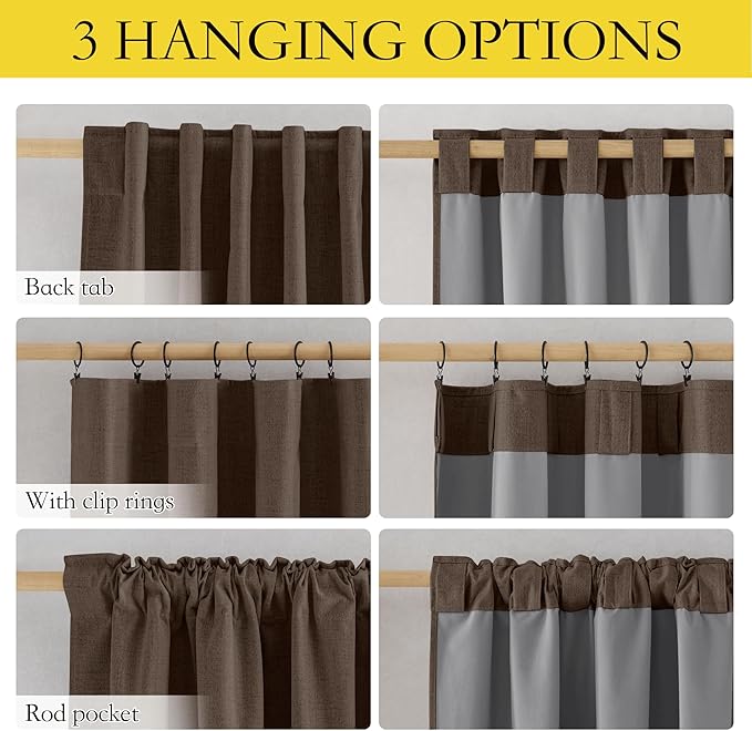 NICETOWN Coffee Vintage Linen 100% Blackout Curtains for Living Room, 52" Wide Per Panel, Set of 2, Thermal Insulated Curtains 84" Long, Noise Reducing Window Treatment Drapes for Home Cinema