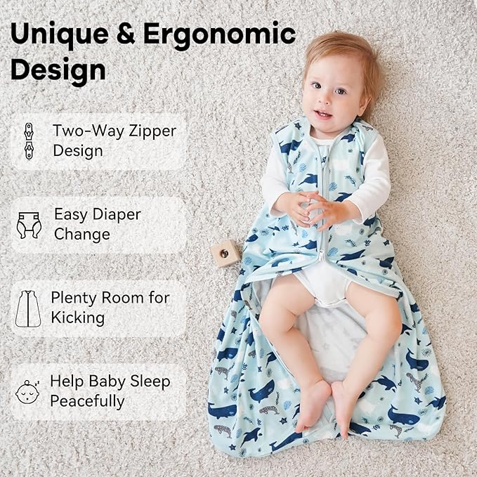 Unnivoll Baby Sleep Sack 6-12 Months 0.5 Tog Wearable Blanket Baby, 3 Pack 100% Cotton Lightweight Sleeping Sack with 2-Way Zipper for Newborn Infant Shark