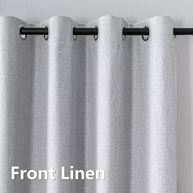100% Blackout Curtains 108 Inch Long 2 Panels Set, Faux Linen Black Out Curtains for Bedroom Living Room, Thermal Insulated Room Darkening Drapes Grommet (W52 x L108, Off-White)