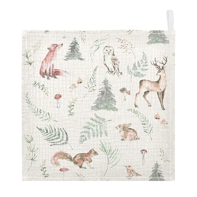 vvfelixl Baby Muslin Washcloths Watercolor Forest Animals Baby Burp Cloths Cotton Baby Face Towel for Newborn Infants Boys Girls Soft and Absorbent 11.8 X 11.8 in, 3 Pack