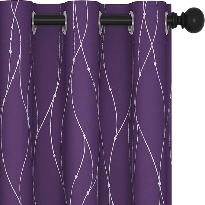 Deconovo Blackout Curtains for Bedroom, 72 Inch Curtain, Thermal Insulated Soundproof Purple Drapes, Grommet Top, Machine Washable, Set of 2 Panels for Living Room Nursery Party Apartment Home Decor