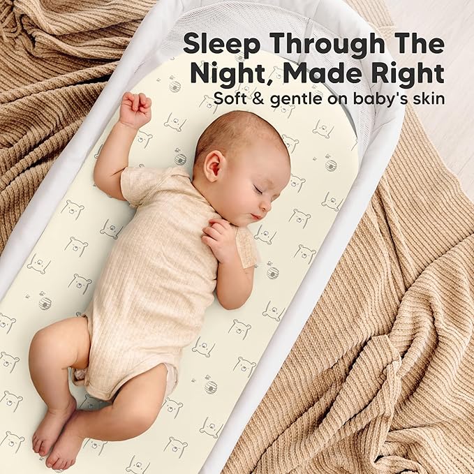 2-pk Waterproof Bassinet Sheets Girls, Boys, Cotton - 33x17 Universal Bassinet Mattress Pad Protector Cover,Compatible with Graco,Baby Delight,Chicco,Halo Bassinest Swivel Sleeper Fitted (Bumble Bear)