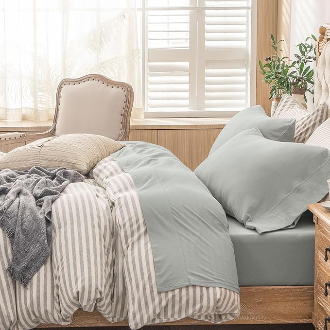 PURE ERA Jersey Knit 4pc Bed Sheet Set 100% T-Shirt Cotton Super Soft Comfy Breathable Fits Mattress Up to 20" Extra Deep Pocket (Solid Light Grey, King)