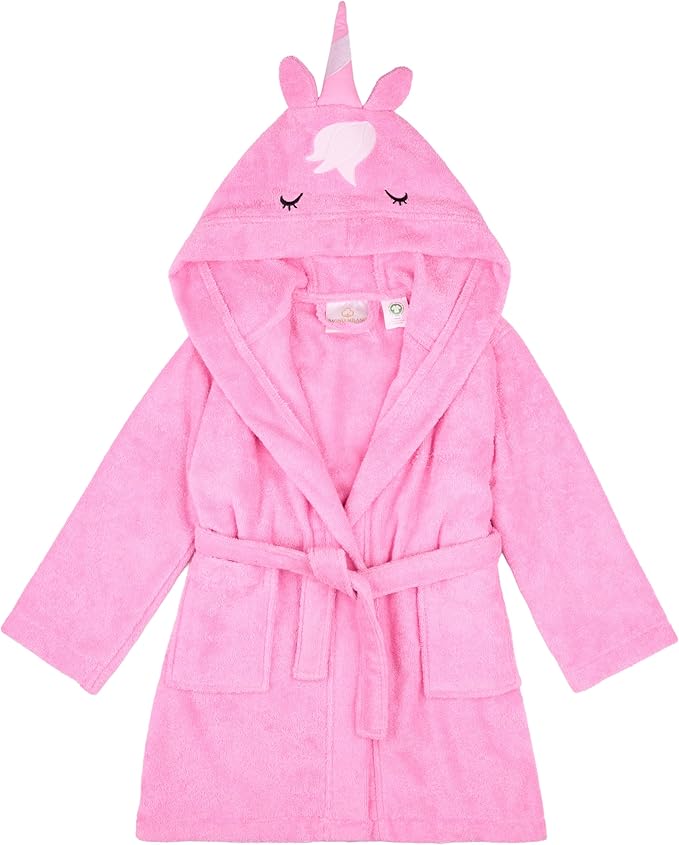 BAGNO MILANO Kids Organic Turkish Cotton Hooded Beach Cover-Up Towel, GOTS Certified, for Boys and Girls (Pink Unicorn, 5-6 Years)