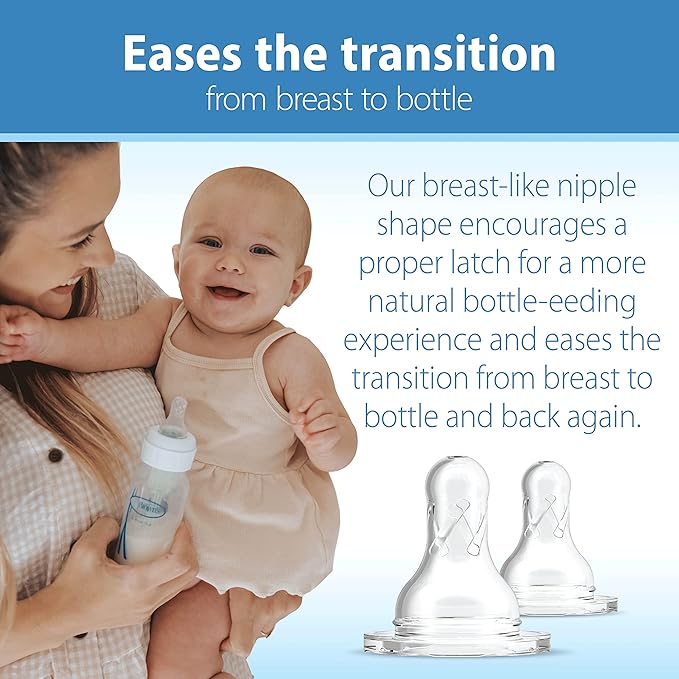 Dr. Brown's Natural Flow Level 2 Wide-Neck Baby Bottle Silicone Nipple, Medium Flow, 3m+ & Natural Flow Level 2 Narrow Baby Bottle Silicone Nipple, Medium Flow, 3m+