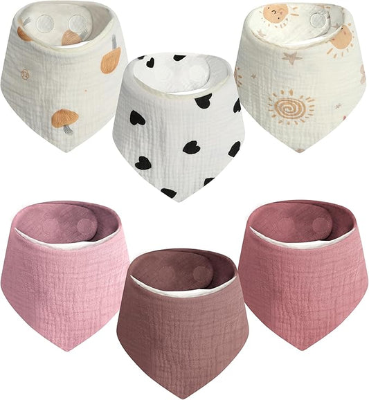 GUNTAIL Magnetic Bandana Drool Bibs 6-pack - Magnetic Closure Baby Bibs - Safe, Easy, Chic Teething Bib