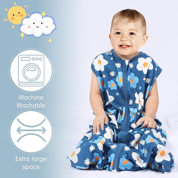 BSTOPPT 3 Pack Baby Sleep Sack 100% Rayon Cotton Baby Sleeping Bag 2-Way Zipper Toddler Wearable Blankets TOG 0.3. (Gerbera&Tulips&Pink, 0-6 Months)
