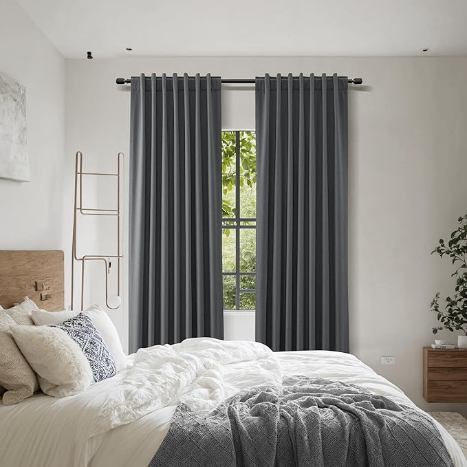 Guken 100% Blackout Curtains 120 Inch Length 2 Panels Set for Living Room Bedroom Back Tab Thermal Insulated Black Out Linen Drapes Room Darkening Blazer Grey,52x120