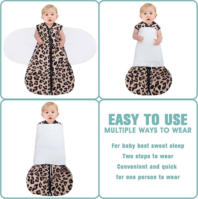 BSTOPPT Newborn Sleep Sack Baby Swaddle,3-Way Adjustable Wearable Blanket,100% Rayon Cotton Swaddling Sleeping Bag，TOG 0.5 (Leopard & Cobble, 6-12 Months)
