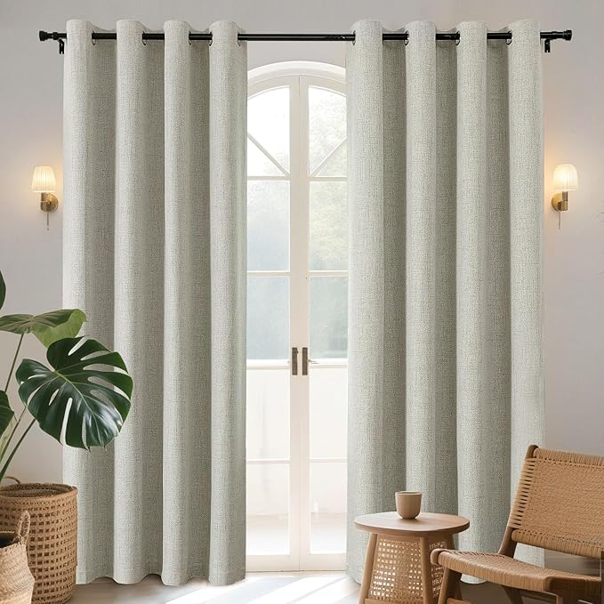 Joydeco Blackout Curtains 72 Inches Long 2 Panels Burg, Room Darkening Curtains for Bedroom, 100% Black Out Textured Thermal Drapes Privacy Protection 2 Panels Set(W52 x L72 Inch, Light Beige)