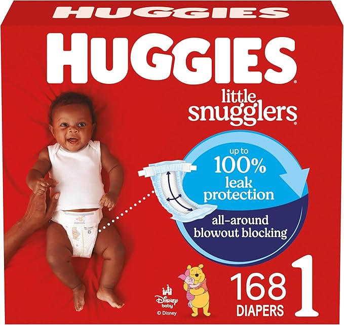 Huggies Size 1 Diapers, Little Snugglers Newborn Diapers, Size 1 (8-14 lbs), 168 Count