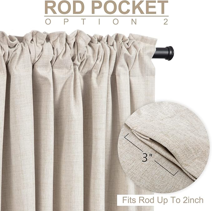 100% Blackout Shield Linen Blackout Curtains for Bedroom 80 Inches Long,Back Tab/Rod Pocket Living Room Drapes,Thermal Insulated Textured Blackout Curtains 2 Panels Set,50" W x 80" L,Cream