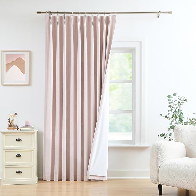 WEST LAKE Short Pink Bailey Pinch Pleat Blackout Curtains 63 Inches,Modern Thermal Insulated Drapes for Bedroom Living Room Patio,Rustic Textured Window Treatment with Backtabs Hooks,60"Wx63"L,1 Panel