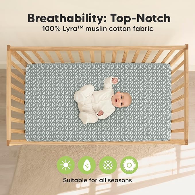 KeaBabies 2-Pack Muslin Crib Sheets for Boys, Girls - 100% Organic Cotton Fitted Baby Crib Mattress Sheet, Soft Breathable Standard Toddler Bed Cover Bedding Set, Neutral, Durable 52x28 (Nordic)