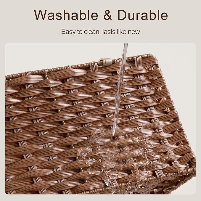 HBlife Diaper Caddy Organizer, Washable Waterproof, Portable Plastic Wicker Woven Basket with Divider, Nursery Diaper Station, Baby Shower Gifts Basket & Car Organizer