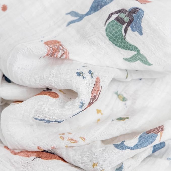 Little Unicorn Muslin Swaddle Blanket for Newborns & Infants | Soft & Breathable Fabric | Set of 3 Baby Blankets for Swaddling, Nursing, Shower Gifts (Mermaids)