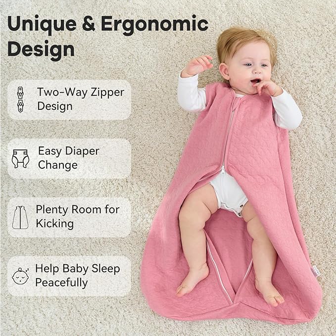 Unnivoll Baby Sleep Sack 6-12 Months 1.0 Tog Baby Wearable Blanket Cotton Sleeping Sack Quilted Baby Sleep Bag with 2-Way Zipper for Infant Newborn Pink