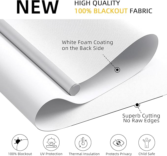 ChrisDowa Cordless Free-Stop 100% Blackout Blinds for Windows, Roller Windows Shades with Thermal Insulated, UV Protection Fabric for Living Room, Office and Home. Easy to Install.White,24" W X 72" H