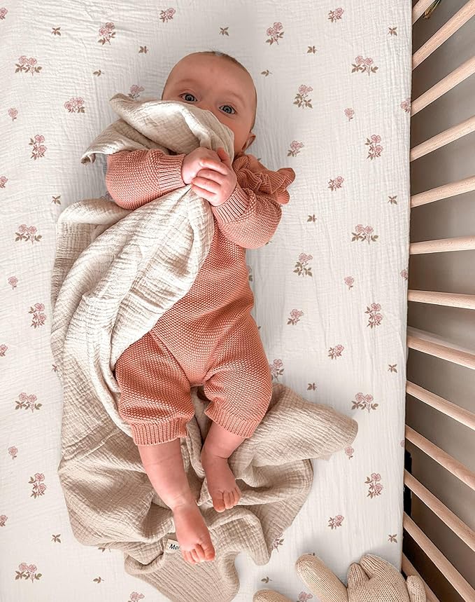 Pack and Play Sheets for Baby Boy and Girl 2 Pack, Neutral Muslin Cotton Pack N Play Mattresses Sheet 27"x39", Muslin Nursery Bedding Soft and Breathable Comfort (Vintage Blossom & Pink)
