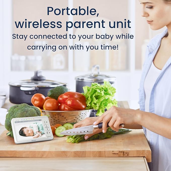 Babysense HD 5" Video Baby Monitor with Camera and Audio, No WiFi/App, Secure Closed-Loop, Night Vision, Pan-Tilt-Zoom, VOX Audio Alerts, White Noise & Lullabies, Up to 1000 ft Range, 20-Hour Battery