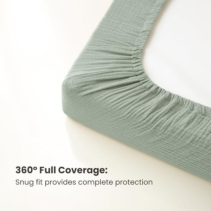 Konssy Muslin Changing Pad Cover for Baby Girls Boys, 100% Cotton Fitted Diaper Chang Table Covers, Soft Breathable Changing Pad Sheets, 2 Pack (Leafy,Green)