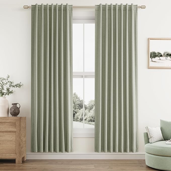 Sage Green 100% Blackout Curtains 78 Inch Length 2 Panels Set for Living Room Bedroom Back Tab Thermal Insulated Black Out Linen Drapes Room Darkening Window Curtains 78 Inches Long