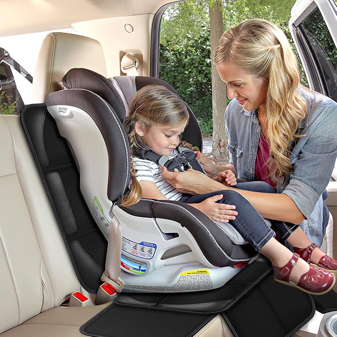 Car Seat Protector Covers - for Child Carseat mat 600d Fabric Waterproof Non Slip Thickest Padding with Storage Pockets Cushion Protectors Large Size Prevent Dirt Scratches Black 1