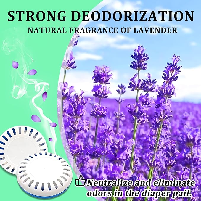 LeoTube Diaper Pail Deodorizer for Munchkin Step Diaper Pail, 2-Pack Containers and 8-Pack Lavender Scented Baking Soda Refills Compatible with Munchkin Diaper Pail, Baking Soda Diaper Odor Absorber