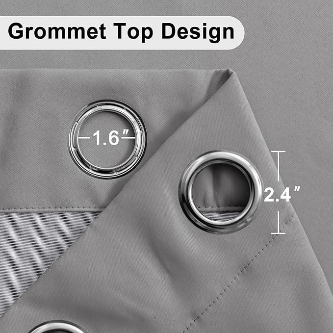 XWZO Complete Blackout Shades Window Curtain Panels with Tiebacks- Noise Reduction and Light Blocking Grommet Curtains with Black Liner for Studio, Basement Room, Grey, W42 x L45, Set of 2