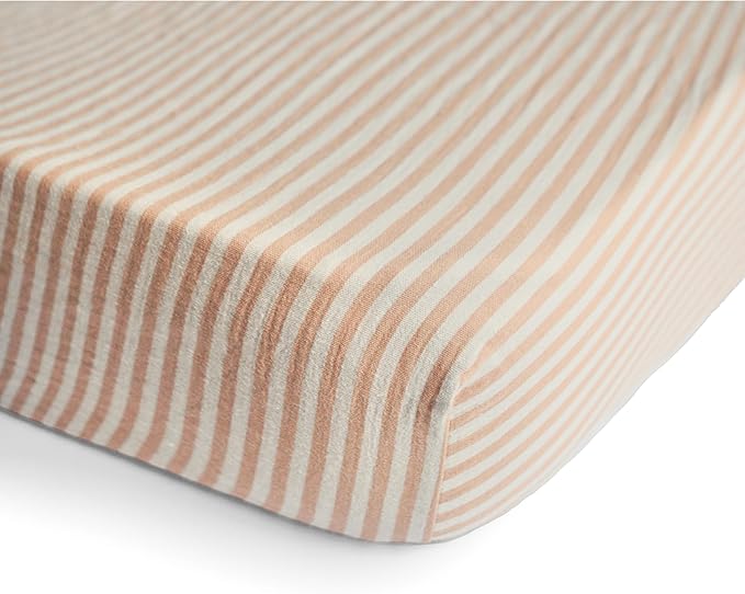 mushie Extra Soft Muslin Fitted Crib Sheet | 192 Thread Count | 28"x 52" (Natural Stripe)