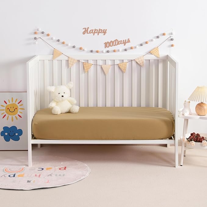 NTBAY 2 Pack Muslin Cotton Mini Crib Sheets, Soft and Breathable Double Layer 24x38 Baby Crib Sheets for Mini Crib and Toddler Mattresses, Boys, Girls, Unisex, Brown, 24x38 Inches
