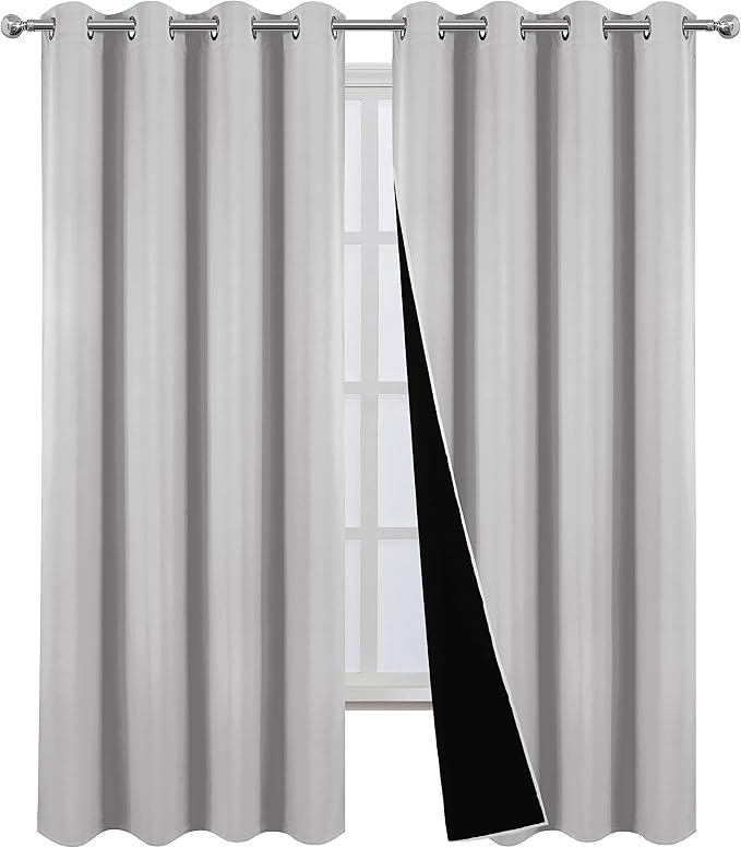 LEMOMO Blackout Curtains 52 x 95 Inch Light Grey Curtains 2 Panels Darkening Thermal Insulated Bedroom Curtains