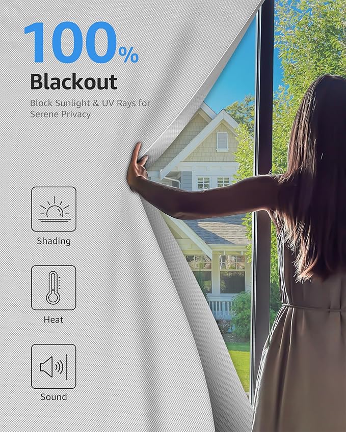 Sumobaby Blackout Curtains for Bedroom 42"x36" Portable No Drill Black Out Window Cover with Upgraded Hook&Loop Tapes,100% Blackout Shades,Thermal Insulated Blinds for Bedroom,Nursery(1 Panel,White)