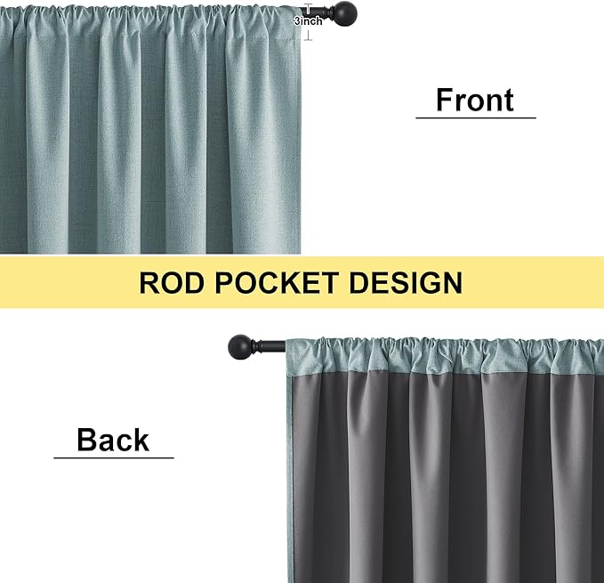 NICETOWN 2 Panels Skylark Blue Flax Linen Blend 100% Blackout Curtains, 42 x 36 Inch, Thermal Insulated Room Darkening Curtain for Bedroom Modern Noise Reducing Window Treatment Drapes