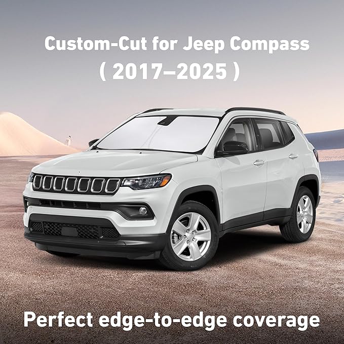 Econour Windshield Sunshade for Jeep Compass 2017-2023 2024 2025, Sun Visor for Front Windshield & Window Sun Shade Cover, UV Heat Blocker & Protector, Car Accessories