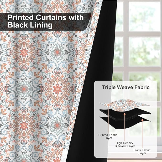 Blackout Curtains for Living Room and Bedroom, Black Out Bedroom Living Room Window Curtains 84 Inch Long 2 Panels Set, Vintage Floral Room Darkening Soundproof Thermal Curtains for Winter Insulated