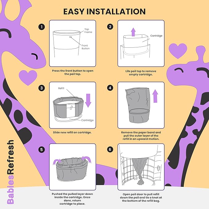 BabiesRefresh Refills Compatible with DEKOR CLASSIC Diaper Pail Refills | 8 Pack | Diaper Pail Odor Eliminator| Fresh Powder Scent | Each Diaper Bag Refill Holds up to 3960 Diapers | Diaper bin refill
